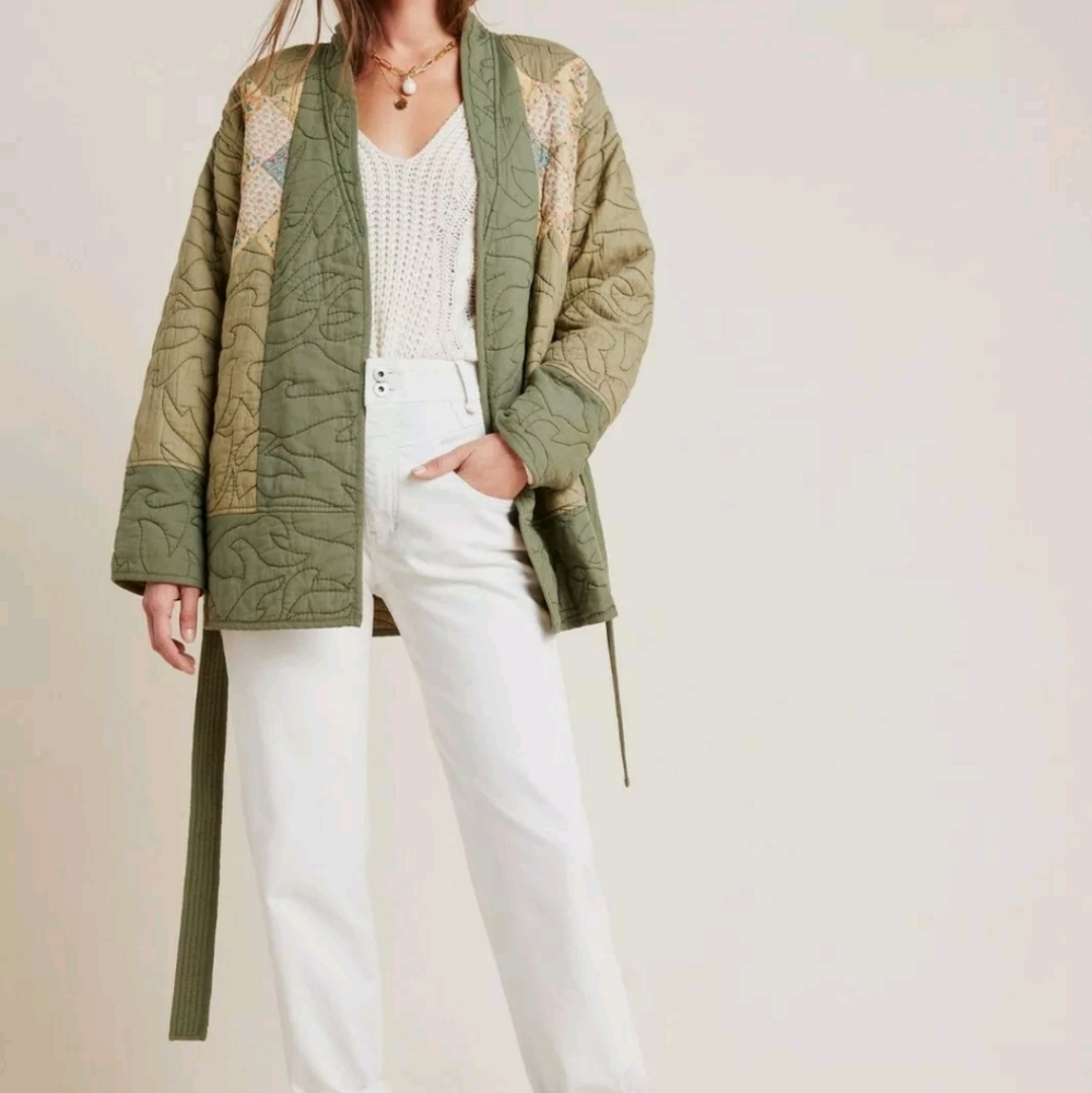 Anthropologie Green Quilted Jacket